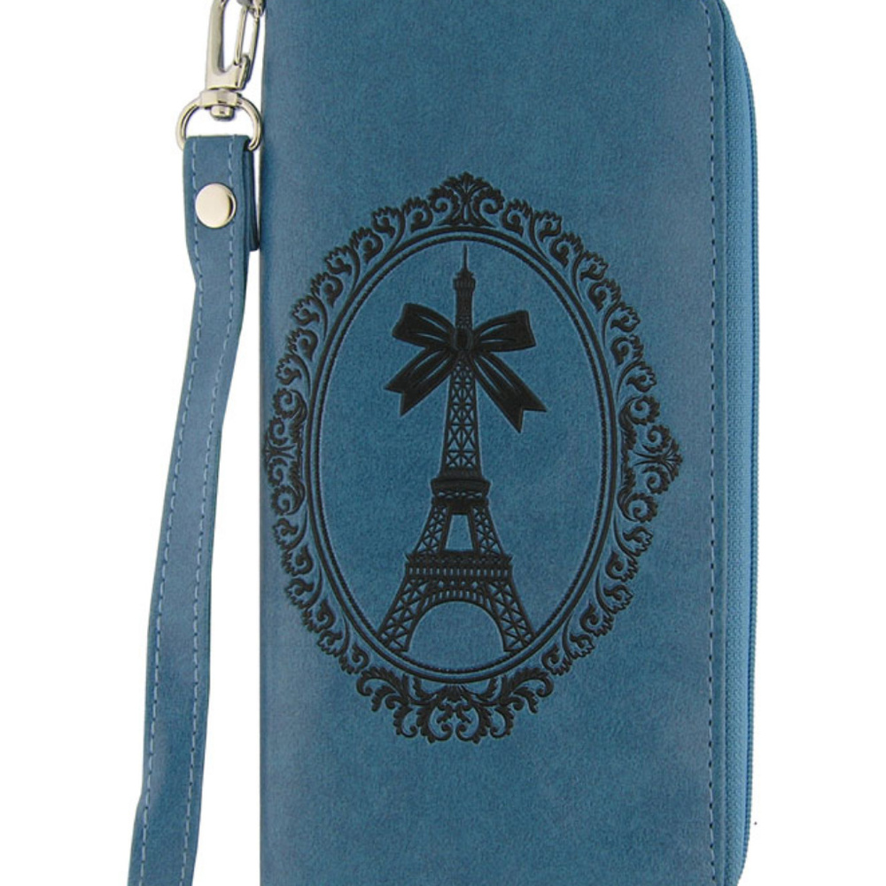 Eiffel tower vegan leather wristlet wallet blue